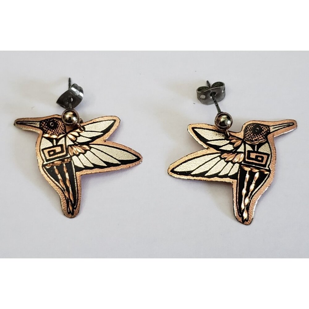 Pierced Earrings Hummingbird Copper Tone Dangle Vintage